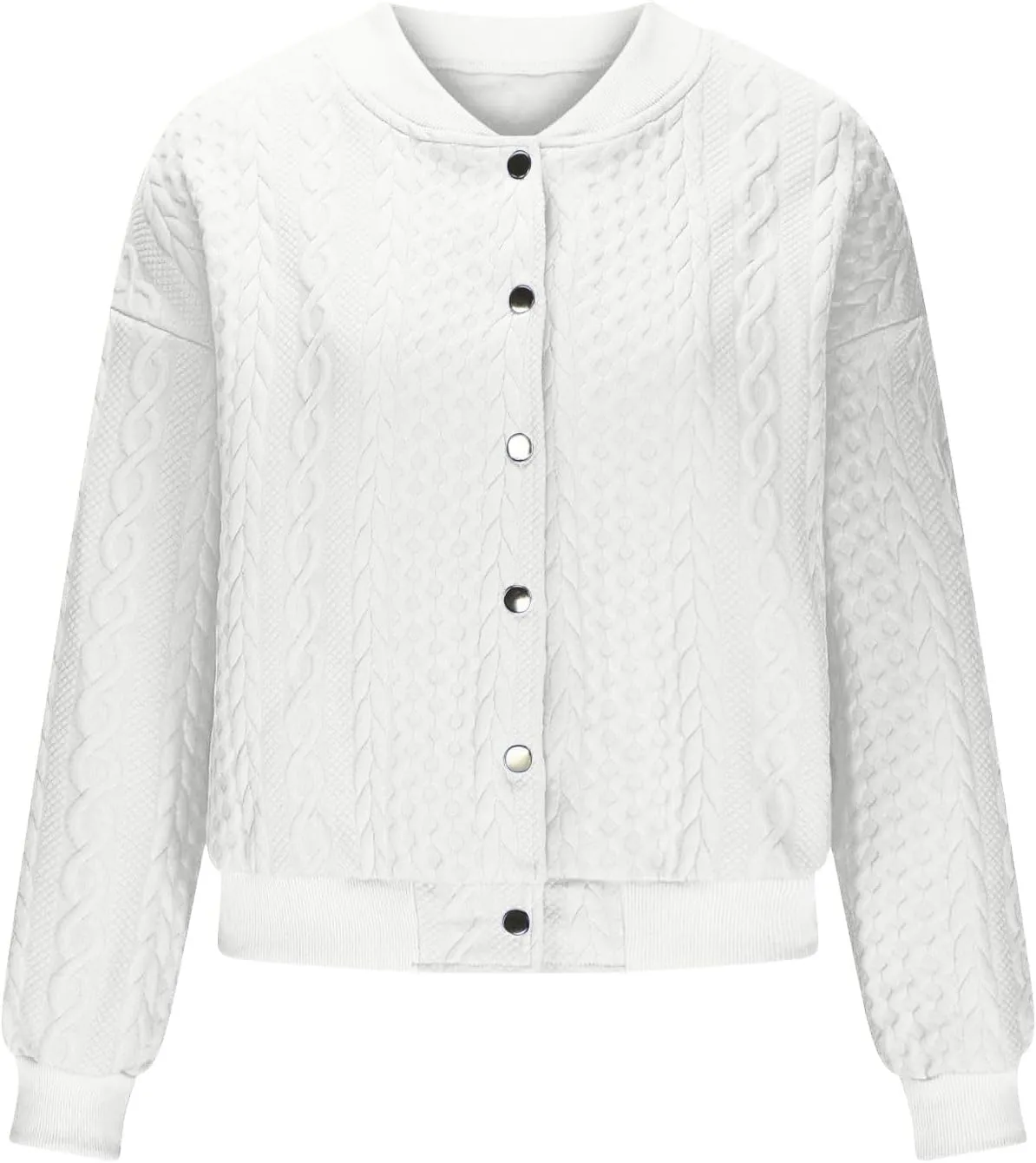 Women Jacquard Knit Bomber Jacket Business Button Down Cropped Sweatshirt Baggy Lightweight Cropped Pants with Pocket