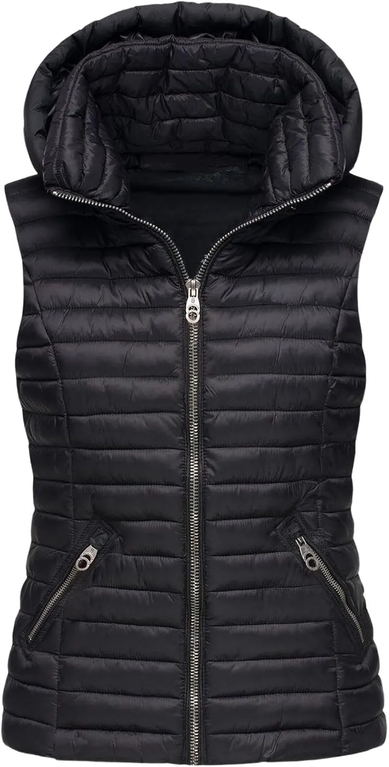 Women Lightweight Down Puffer Vest Zip Hoodie Winter Coat Sleeveless Lightweight Outerwear Down Jacket with Pockets