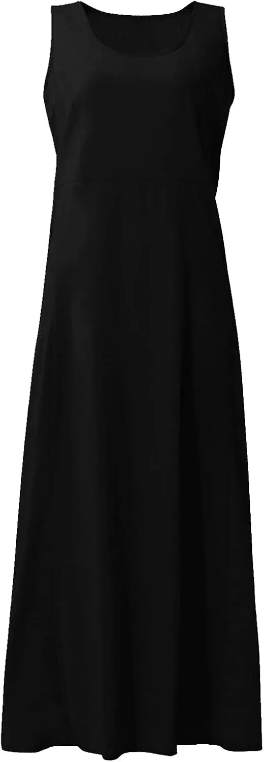 Women Linen Dresses Summer Sleeveless Maxi Dress Cute Hawaiian Dresses Plus Size Dress Long with Pockects