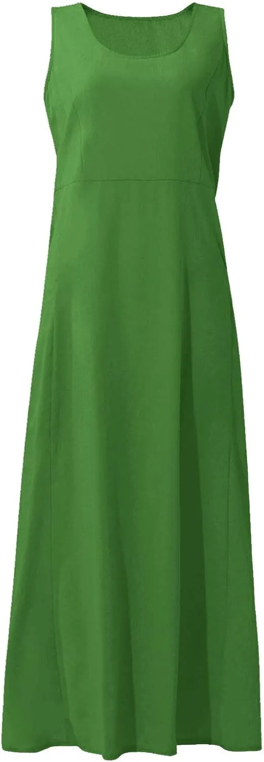 Women Linen Dresses Summer Sleeveless Maxi Dress Cute Hawaiian Dresses Plus Size Dress Long with Pockects
