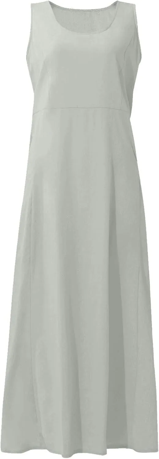 Women Linen Dresses Summer Sleeveless Maxi Dress Cute Hawaiian Dresses Plus Size Dress Long with Pockects