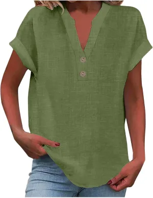 Women Linen Tops Womens Summer Linen Tops Linen Tops for Women Loose fit Linen t Shirt Linen Short Sleeve Shirt Women Mandarin Collar Shirt Women Womens Linen Shirts for Summer AG