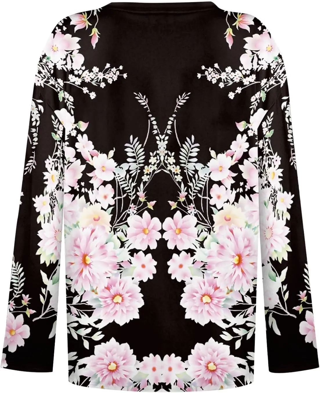 Women Long Sleeve T Shirts Vintage Graphic V Neck Floral Print Pullover Tee Tops Blouse Elegant Loose Fit T-Shirts