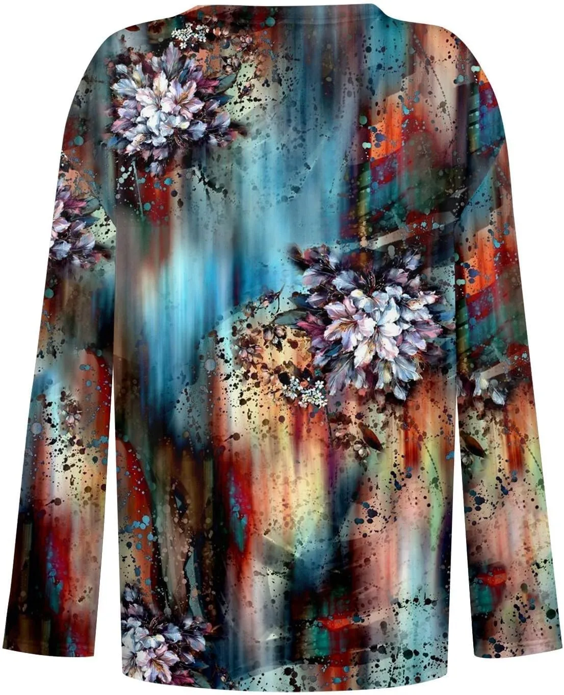Women Long Sleeve T Shirts Vintage Graphic V Neck Floral Print Pullover Tee Tops Blouse Elegant Loose Fit T-Shirts