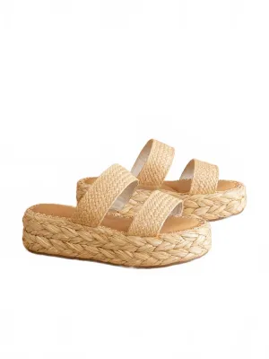 Power Path Quick Flow Women Marley Basket Woven Double Strap Platform Slide In Natural