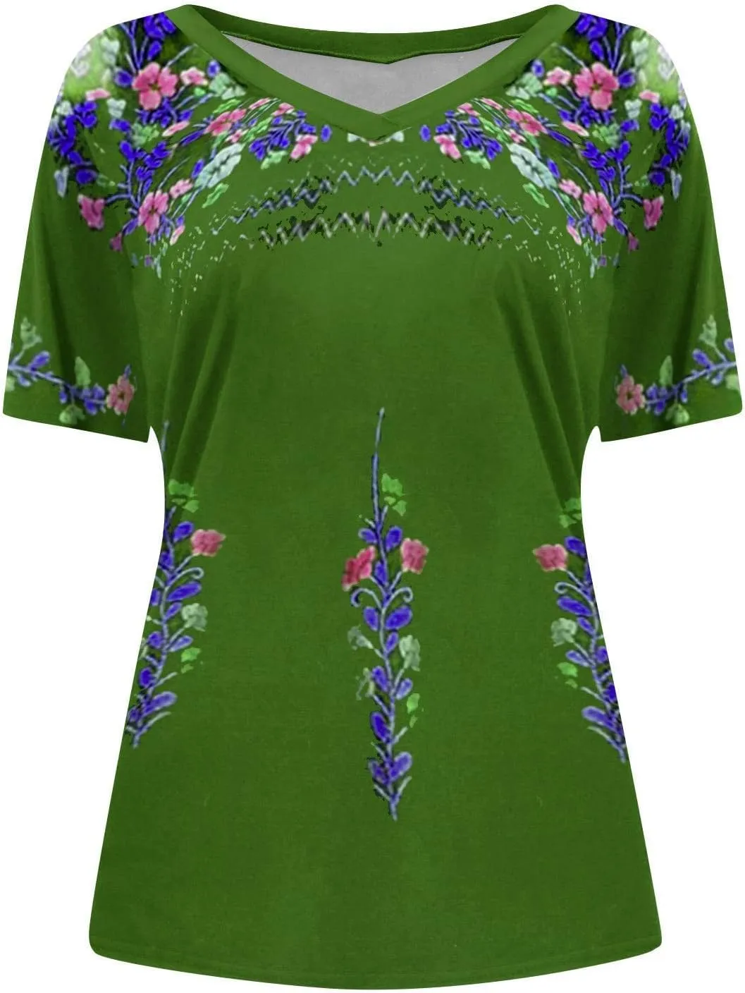 Women Mexican Embroidered Tops 2024 Summer Short Sleeve Boho Shirts V Neck Blouses Loose Fitting Bohemian Clothes