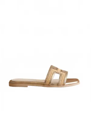 Natural motion Stylish Leather Women Nina H Cutout Raffia Slide In Gold