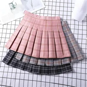 Women Pleated Skirts Checkered Summer Clothing College Style School Uniform High Waist A-Line Mini Plaid Skirt Pants