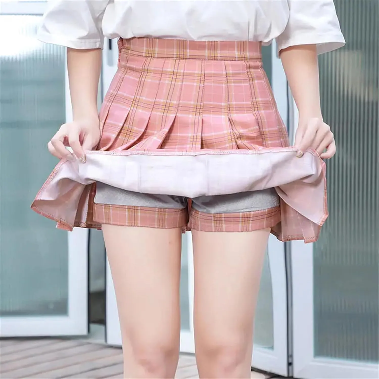 Women Pleated Skirts Checkered Summer Clothing College Style School Uniform High Waist A-Line Mini Plaid Skirt Pants