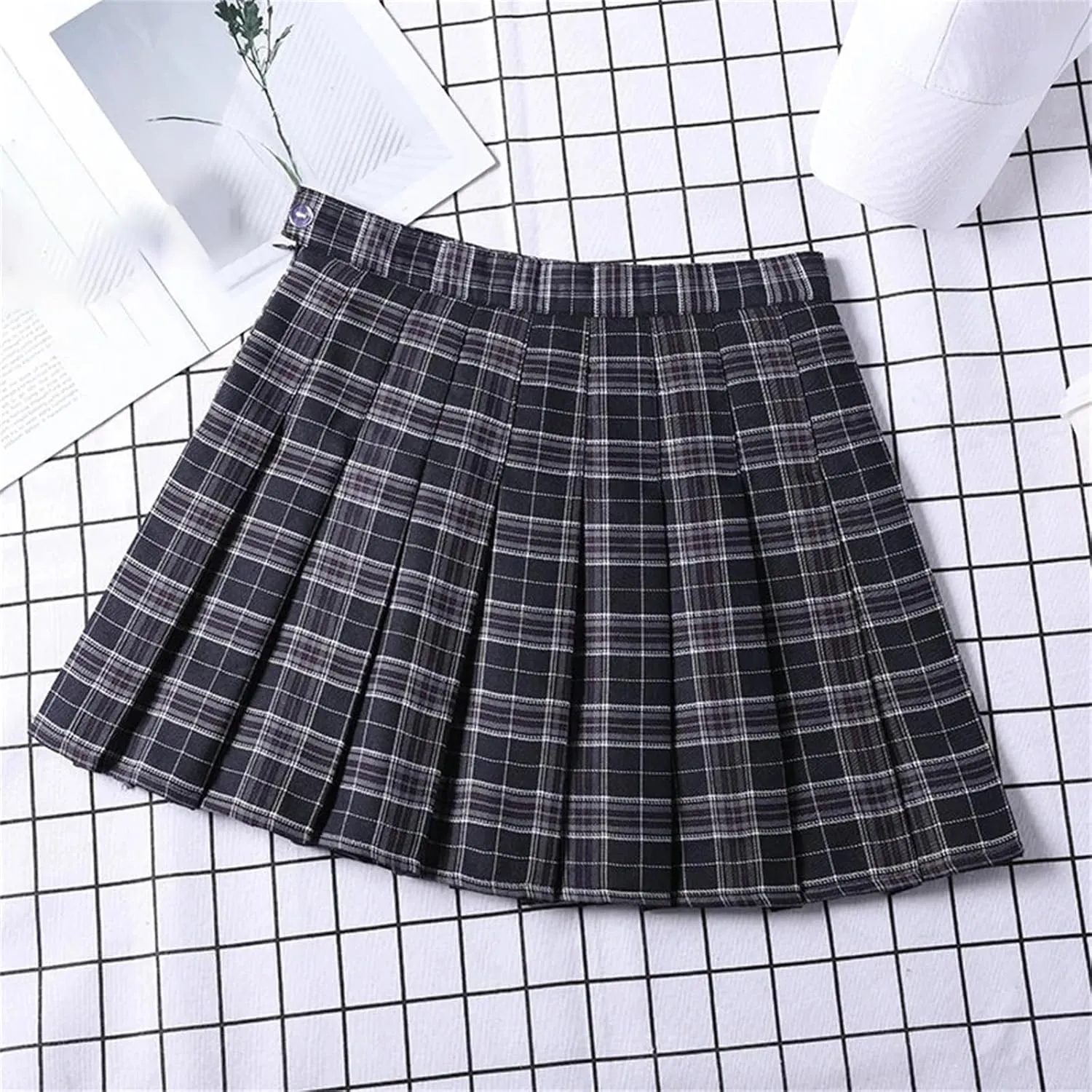Women Pleated Skirts Checkered Summer Clothing College Style School Uniform High Waist A-Line Mini Plaid Skirt Pants