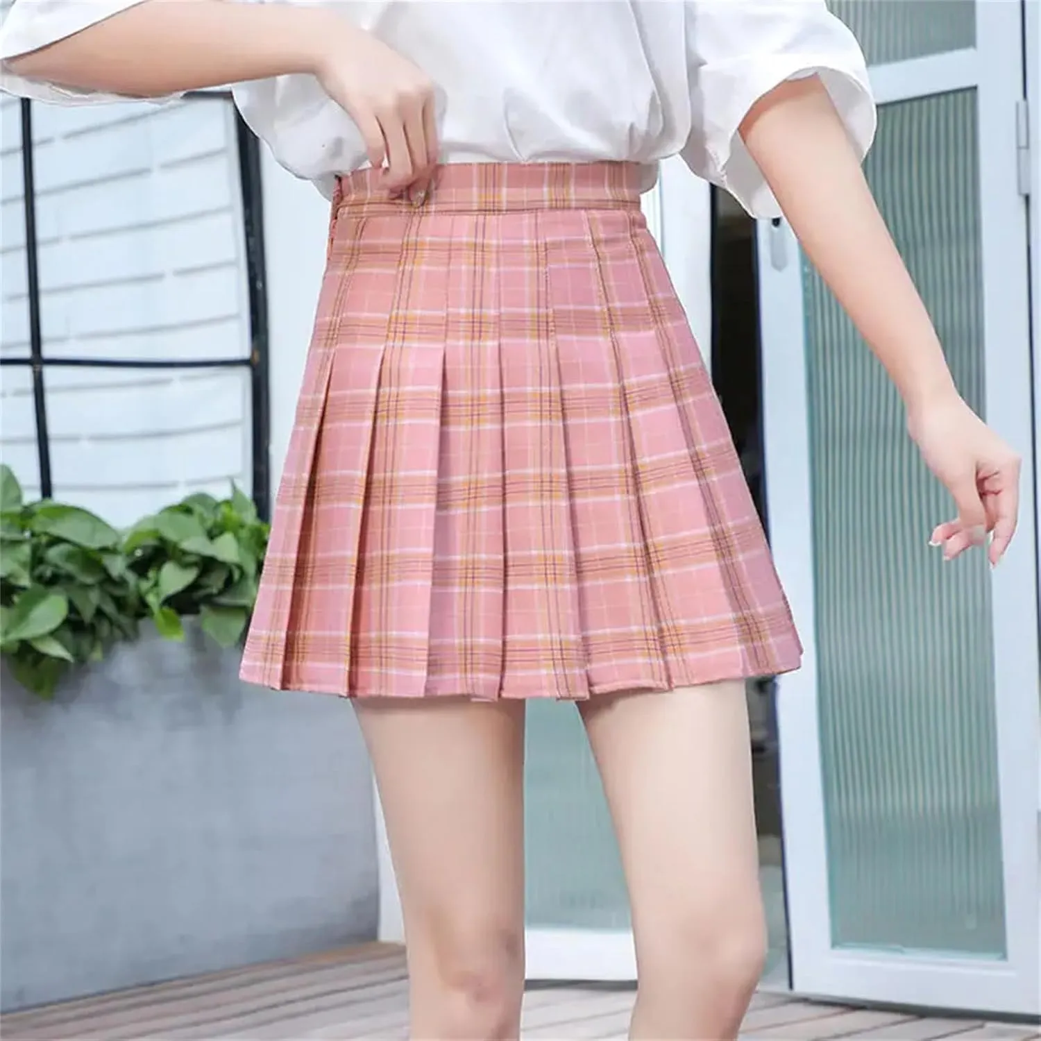 Women Pleated Skirts Checkered Summer Clothing College Style School Uniform High Waist A-Line Mini Plaid Skirt Pants