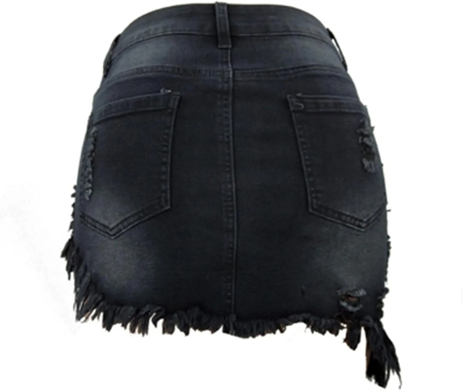 Women Ripped Jean Skirt Slit High Waisted Button Up Summer Trendy Casual Stretch Frayed Denim Midi Skirt with Pockets