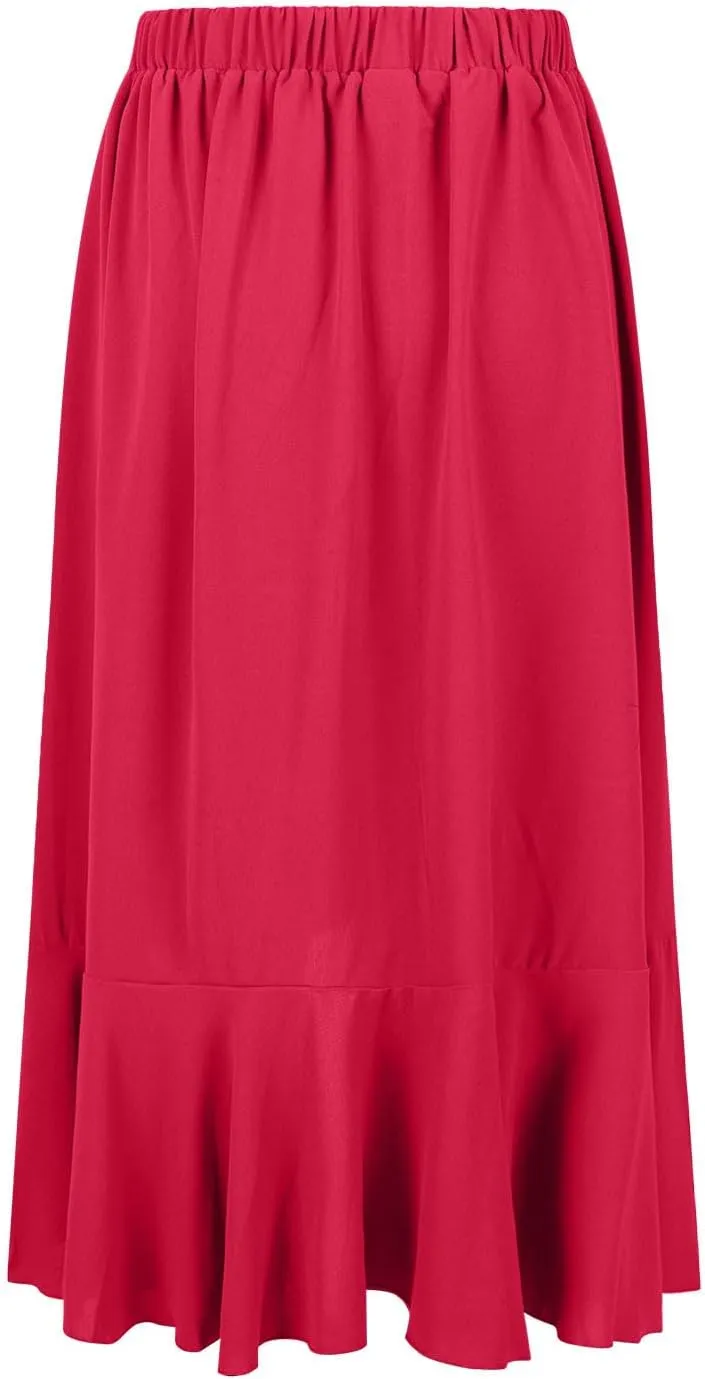 Women Slit Ruffle Skirts High Waist Low Half Dress Solid Dressy Casual Midi Length Boho Skirt Vacation Outfits