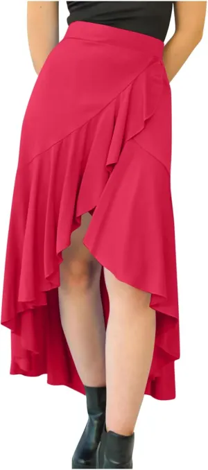 Women Slit Ruffle Skirts High Waist Low Half Dress Solid Dressy Casual Midi Length Boho Skirt Vacation Outfits