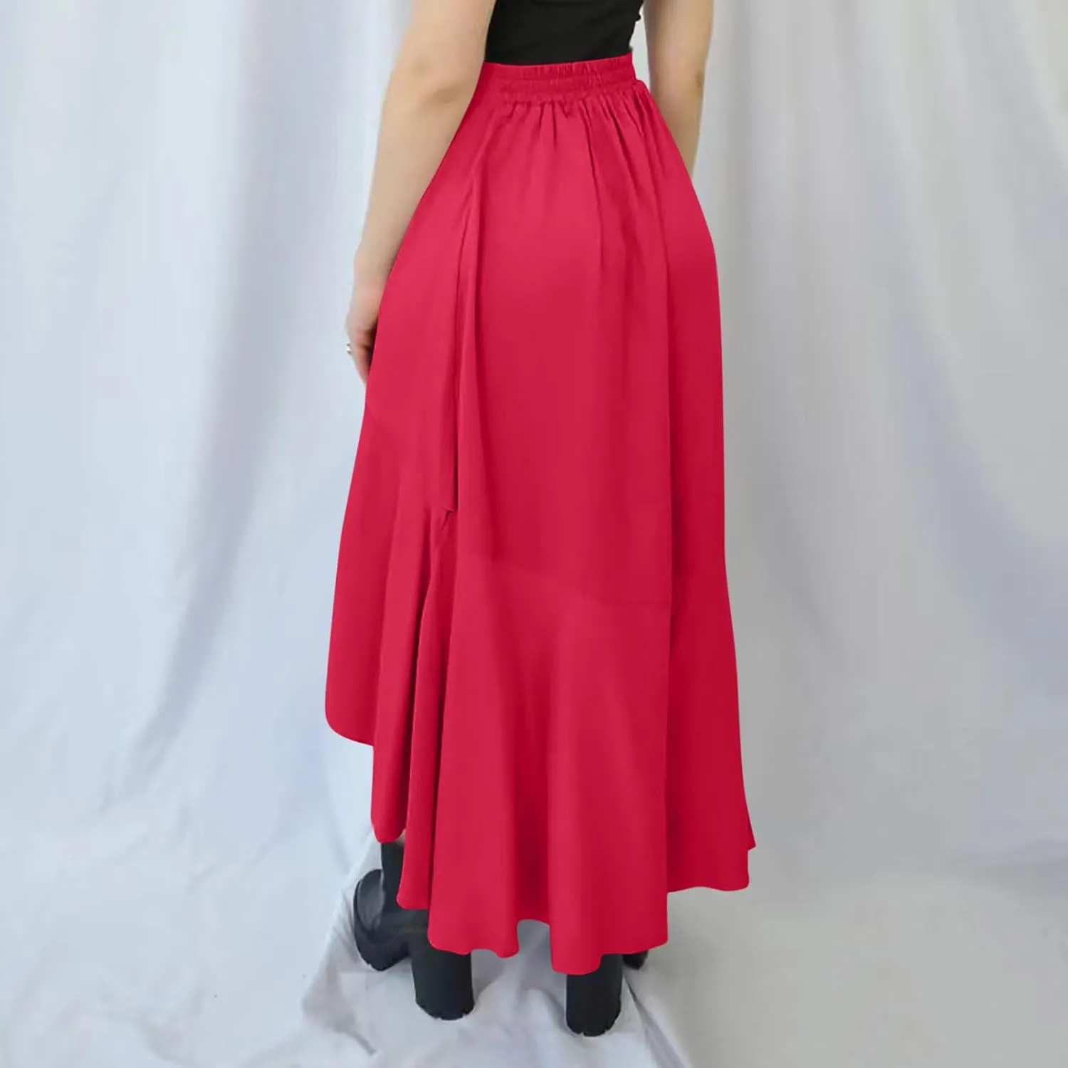 Women Slit Ruffle Skirts High Waist Low Half Dress Solid Dressy Casual Midi Length Boho Skirt Vacation Outfits
