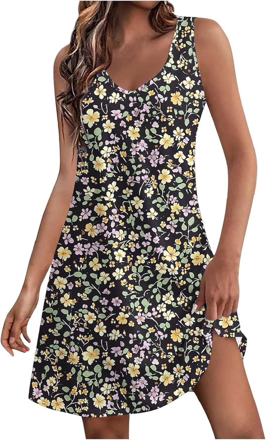Women Summer Dresses 2025 Floral Printed Sleeveless Casual Short Dress Loose Fit Flowy Sundresses