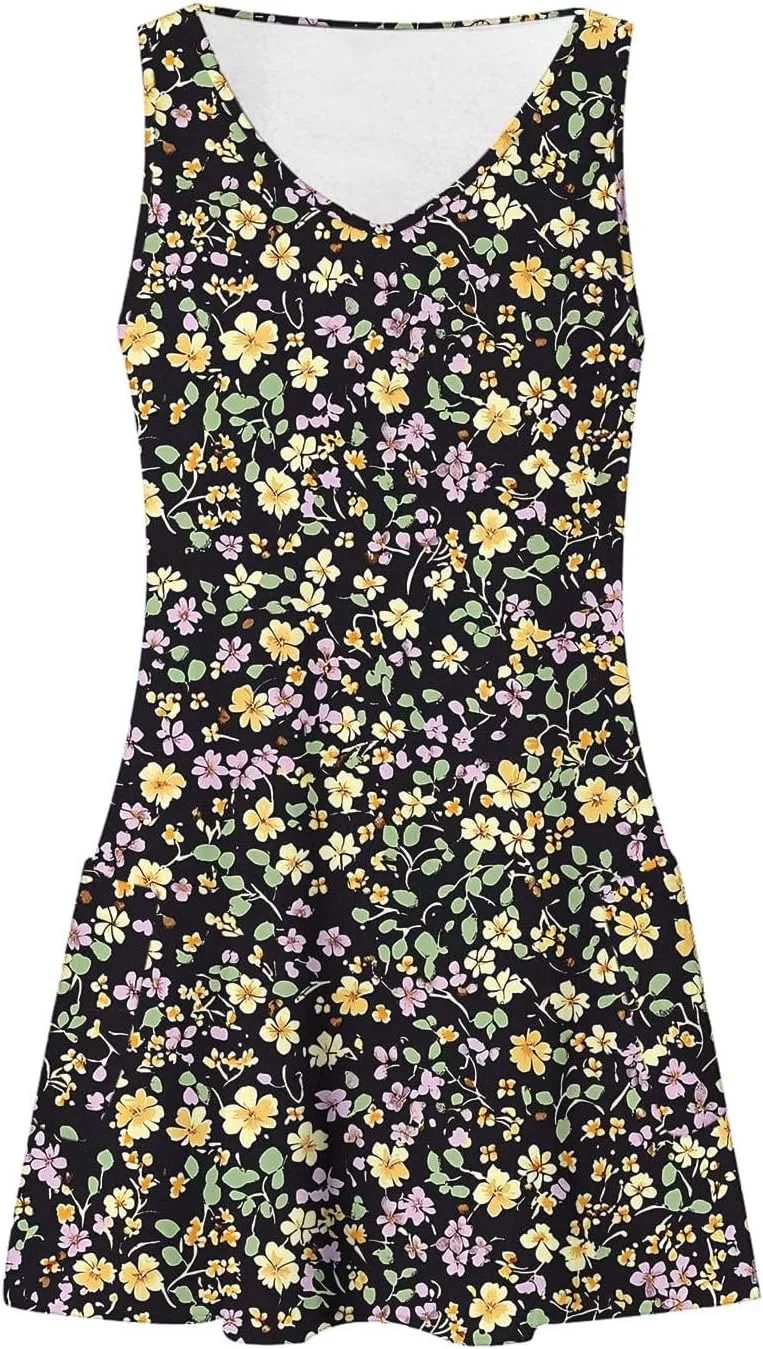 Women Summer Dresses 2025 Floral Printed Sleeveless Casual Short Dress Loose Fit Flowy Sundresses