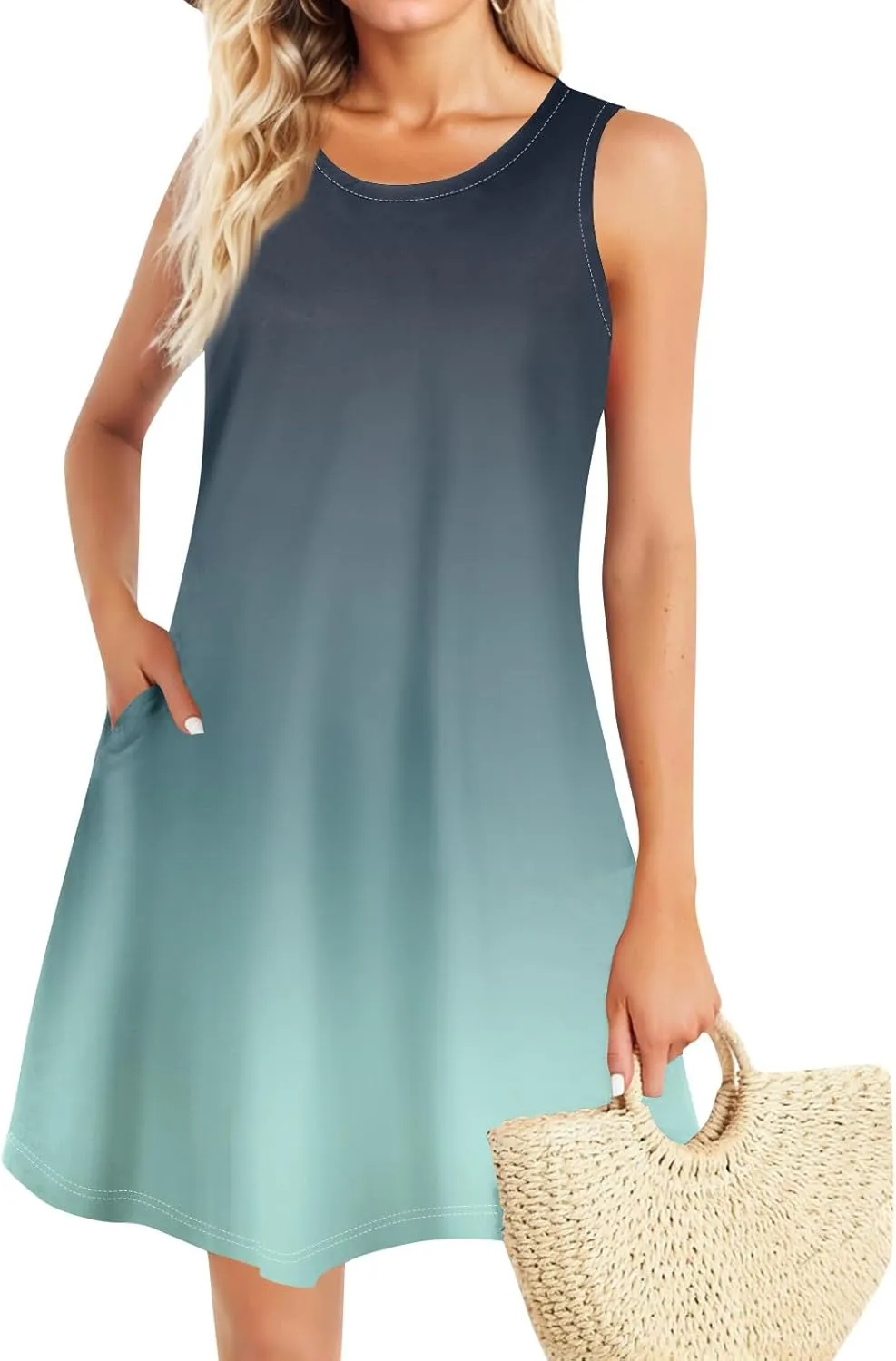 Women Summer Sundress Tank Dresses Spring Boho Dress Cover Up Sleeveless Floral Graphic Swing Vest Dressy with Pocket