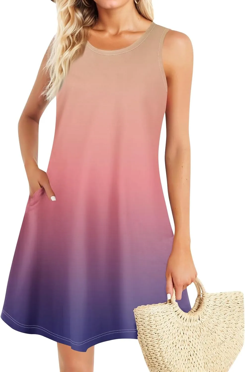 Women Summer Sundress Tank Dresses Spring Boho Dress Cover Up Sleeveless Floral Graphic Swing Vest Dressy with Pocket