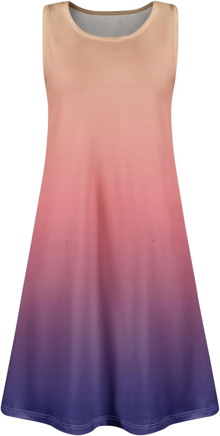 Women Summer Sundress Tank Dresses Spring Boho Dress Cover Up Sleeveless Floral Graphic Swing Vest Dressy with Pocket