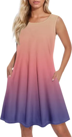 Women Summer Sundress Tank Dresses Spring Boho Dress Cover Up Sleeveless Floral Graphic Swing Vest Dressy with Pocket