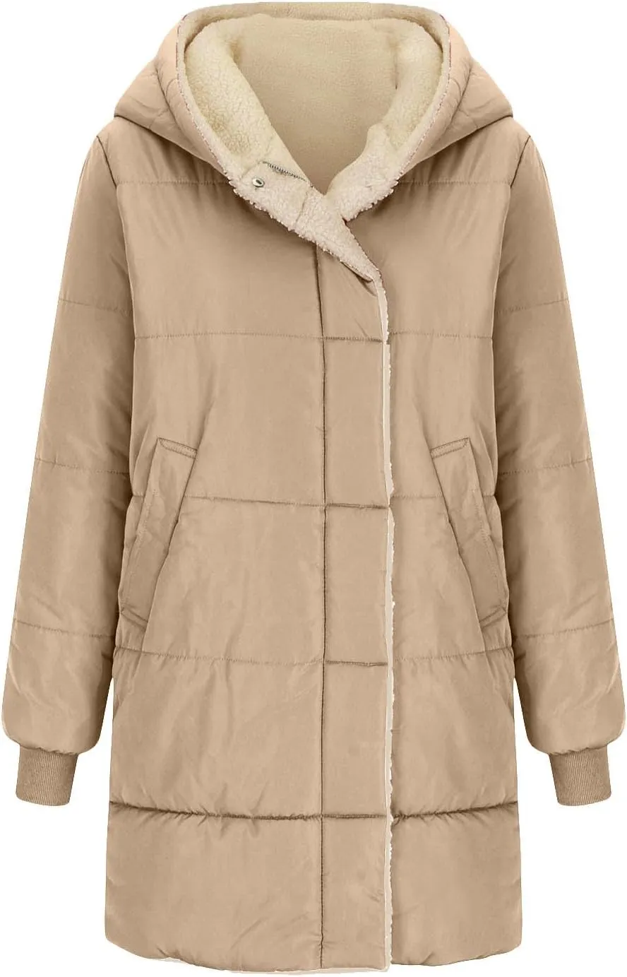 Women Thicken Warm Winter Reversible Coat Hood Down Parka Outdoor Overcoat Long Jacket Outwear Comfortable Coats