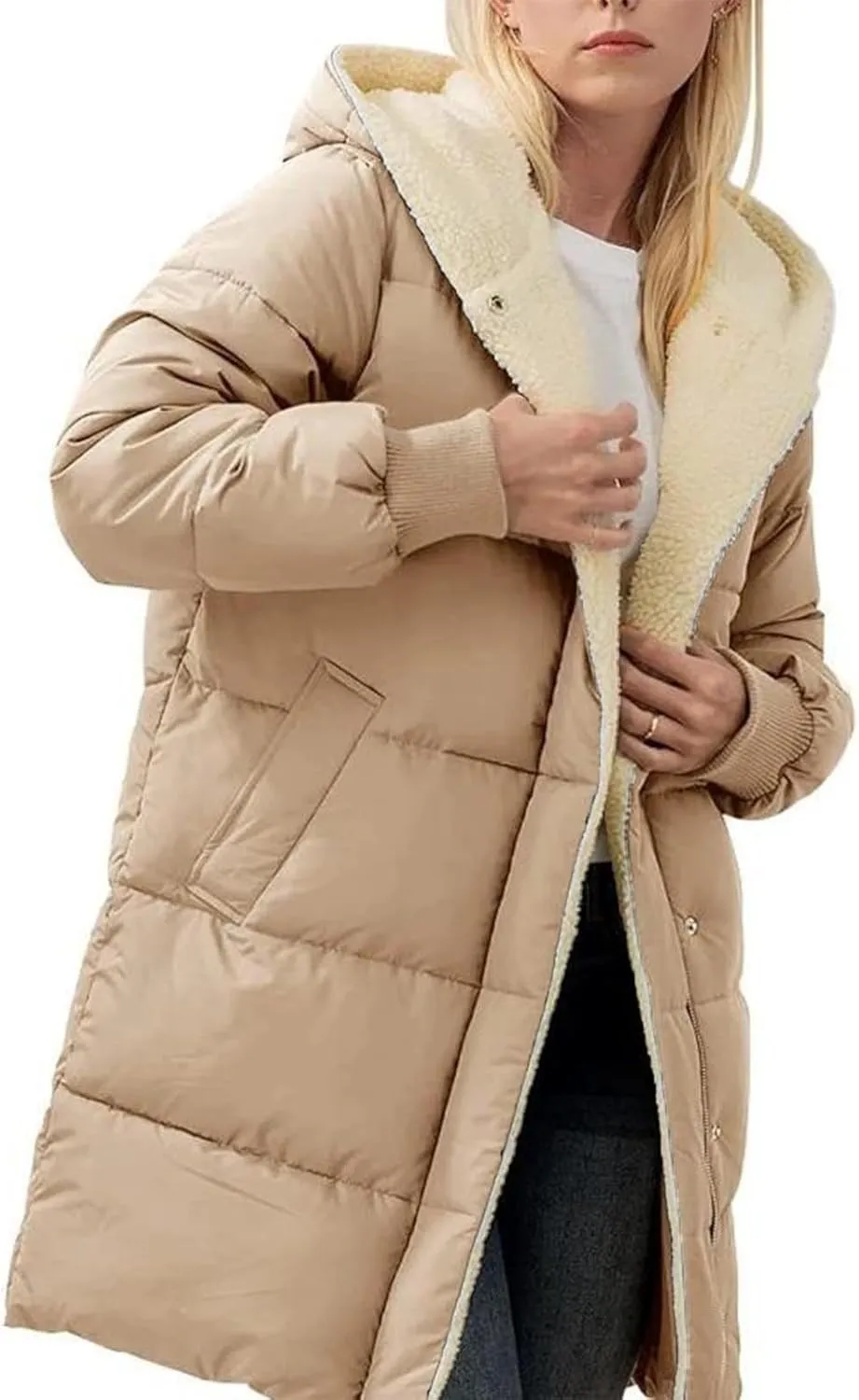 Women Thicken Warm Winter Reversible Coat Hood Down Parka Outdoor Overcoat Long Jacket Outwear Comfortable Coats