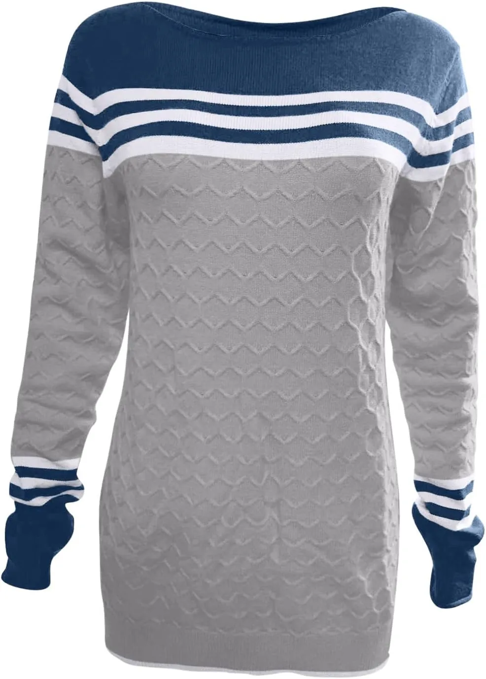 Women Trendy 2023 Sweaters Autumn Winter Colorblock Pullover Sweaters Crewneck Striped Slim Fitting Knitwear Tops