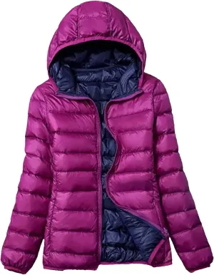 Women Winter Jackets Reversible Hooded Windproof Down Coats Ultra Light Portable Puffer Parkas