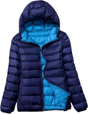 Women Winter Jackets Reversible Hooded Windproof Down Coats Ultra Light Portable Puffer Parkas