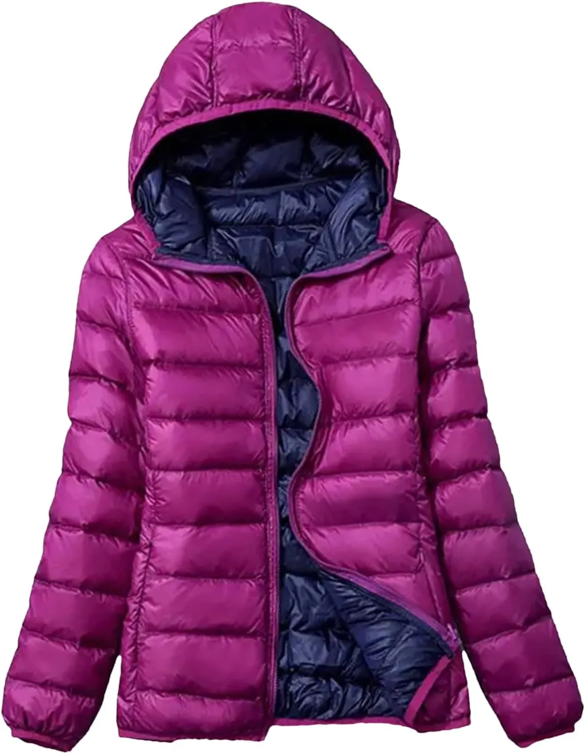 Women Winter Jackets Reversible Hooded Windproof Down Coats Ultra Light Portable Puffer Parkas