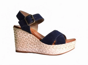 Women Brittany High Heel Wedge In Navy Suede Look Boost