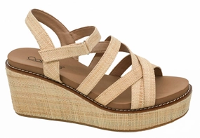Women's All Nighter Strappy Sandal Wedge Shoe In Raffia Trendy