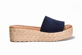 Women's Bizzy Platform Wedge Slide Sandal In Navy Suede Fit Daily