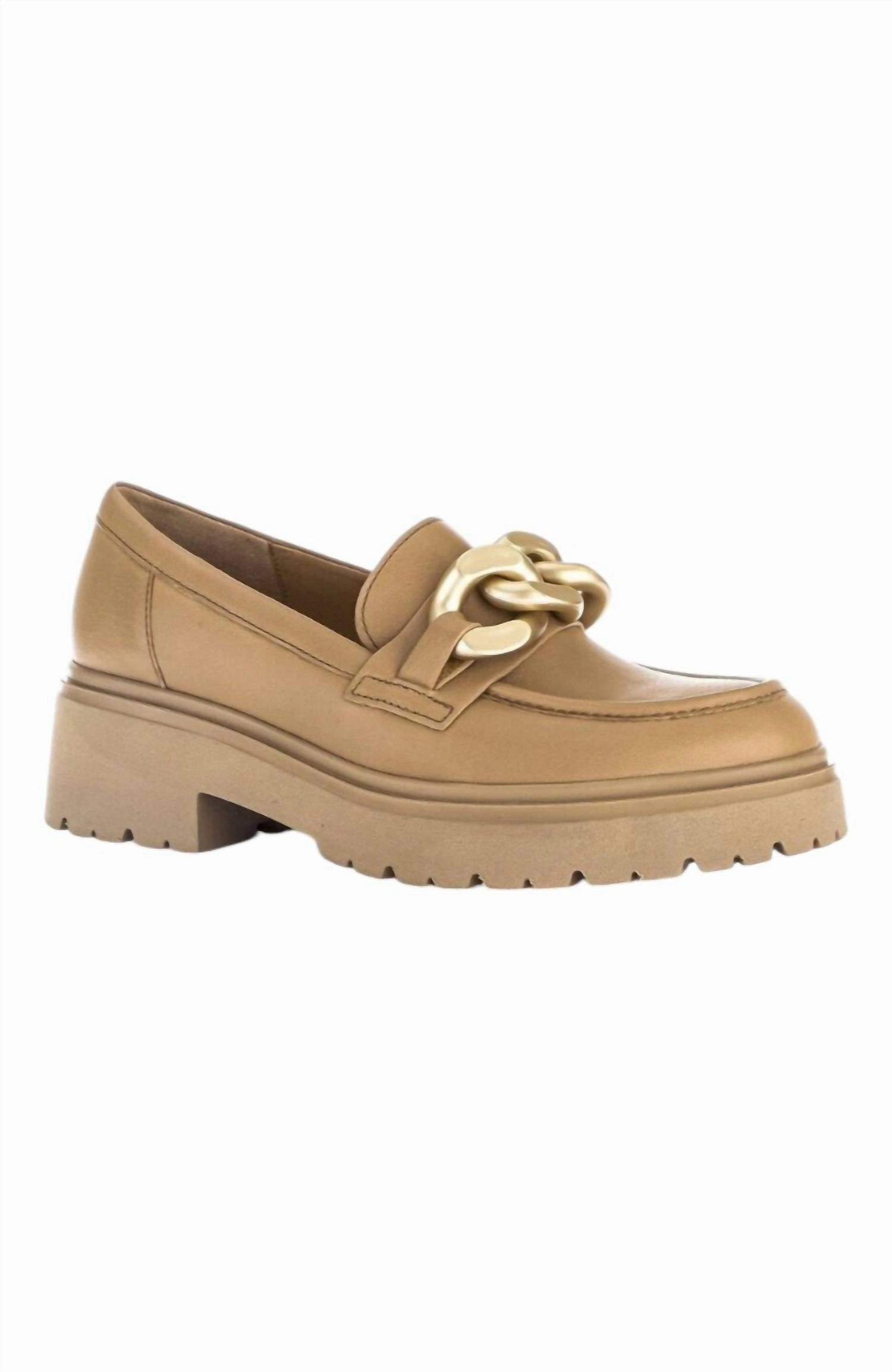Minimalist Style Women's Chunky Loafers In Tan/gold Ornament