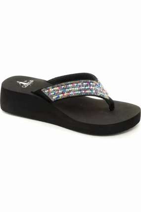 Women's Clara Jeweled Wedge Sandals In Black Grip Firm