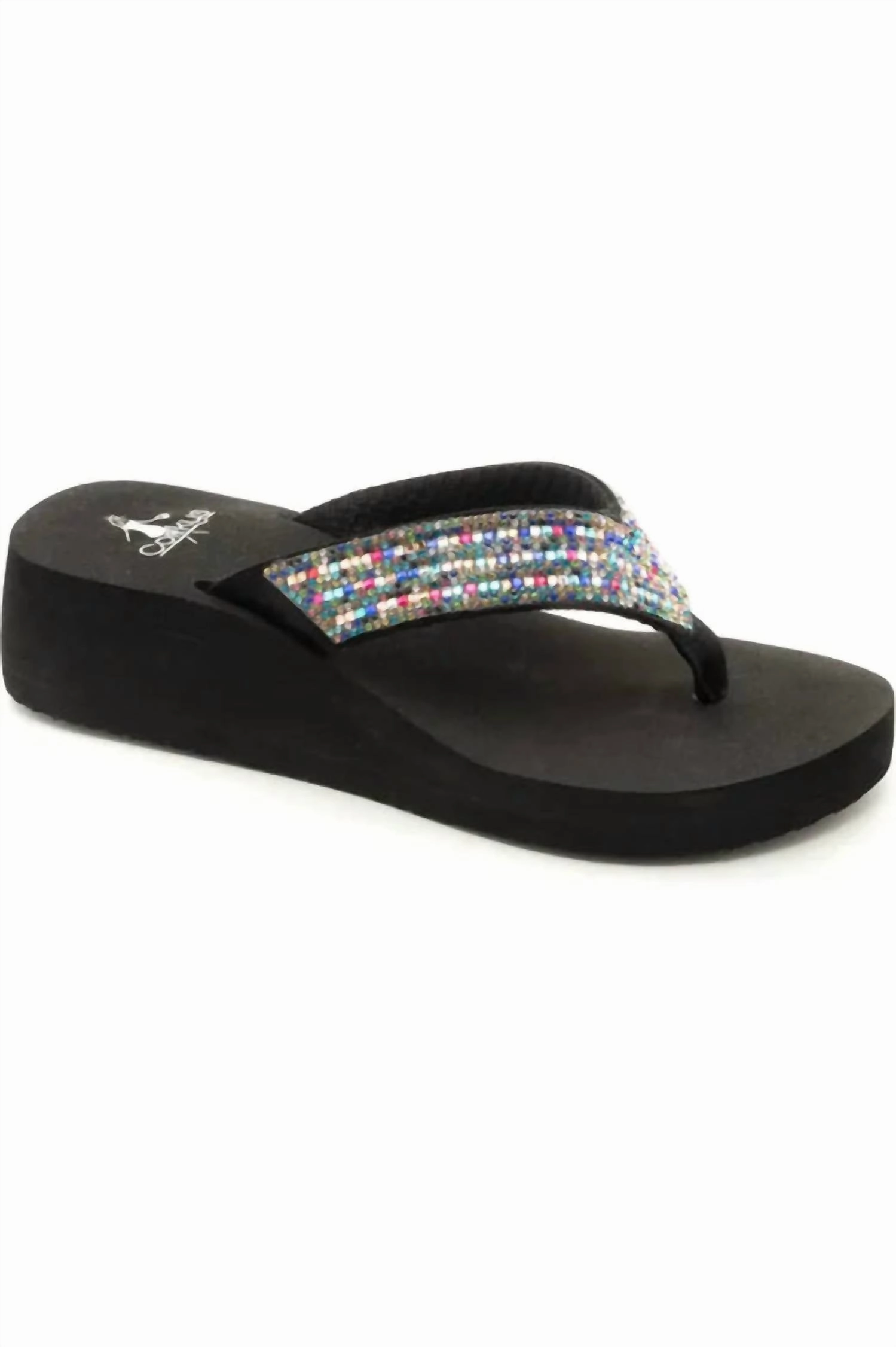 Women's Clara Jeweled Wedge Sandals In Black Grip Firm