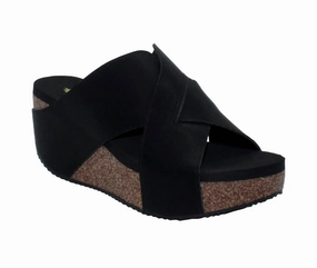 Comfortable Support Tower Step Women's Firefly Criss Cross Sandals In Black