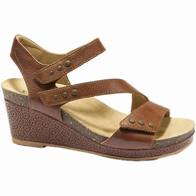 Subtle Texture Women's Giselle Leather With Embossed Wedge Sandal In Cognac