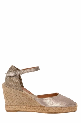 Women's High Mary Jane Metallic Leather Espadrille In Champagne Stable Support Bold Path