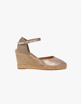 Women's High Mary Jane Metallic Leather Espadrilles In Pewter Tassel Swing Color Base