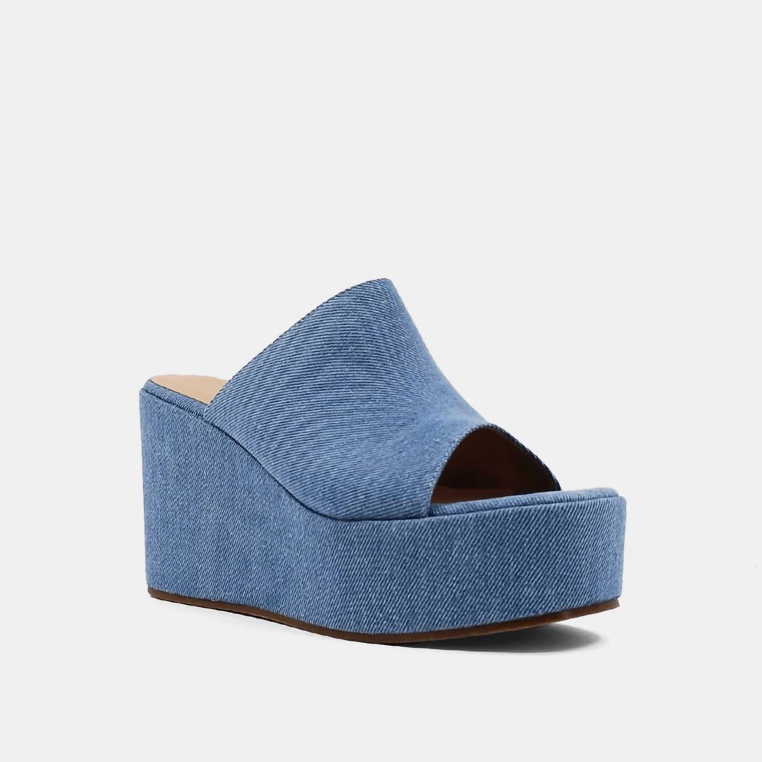 Women's Ilaria Denim Wedge Sandals In Blue Buckle Sole Evening Look
