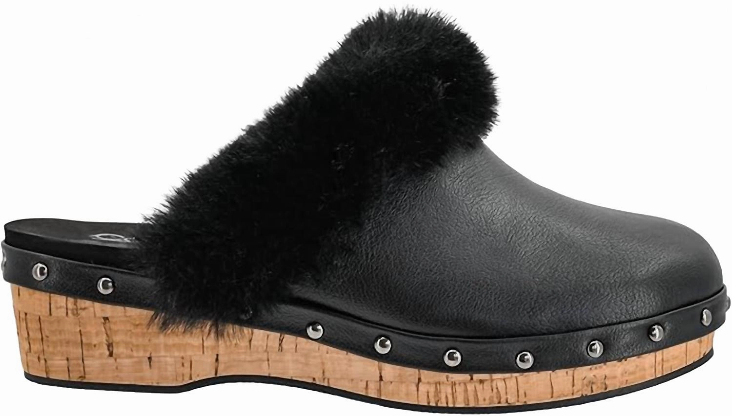 Women's Just Fur Fun Wedge Mules In Black Neutral Fit