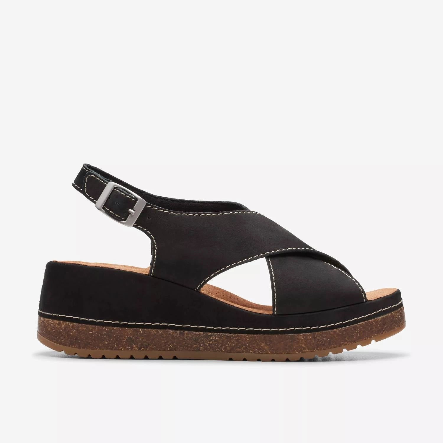 Stable Motion Women's Kassandra Step Wedge Sandal In Black Nubuck