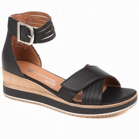 Women's Leather Wedge Sandals In Black Smart Build Hike Guard