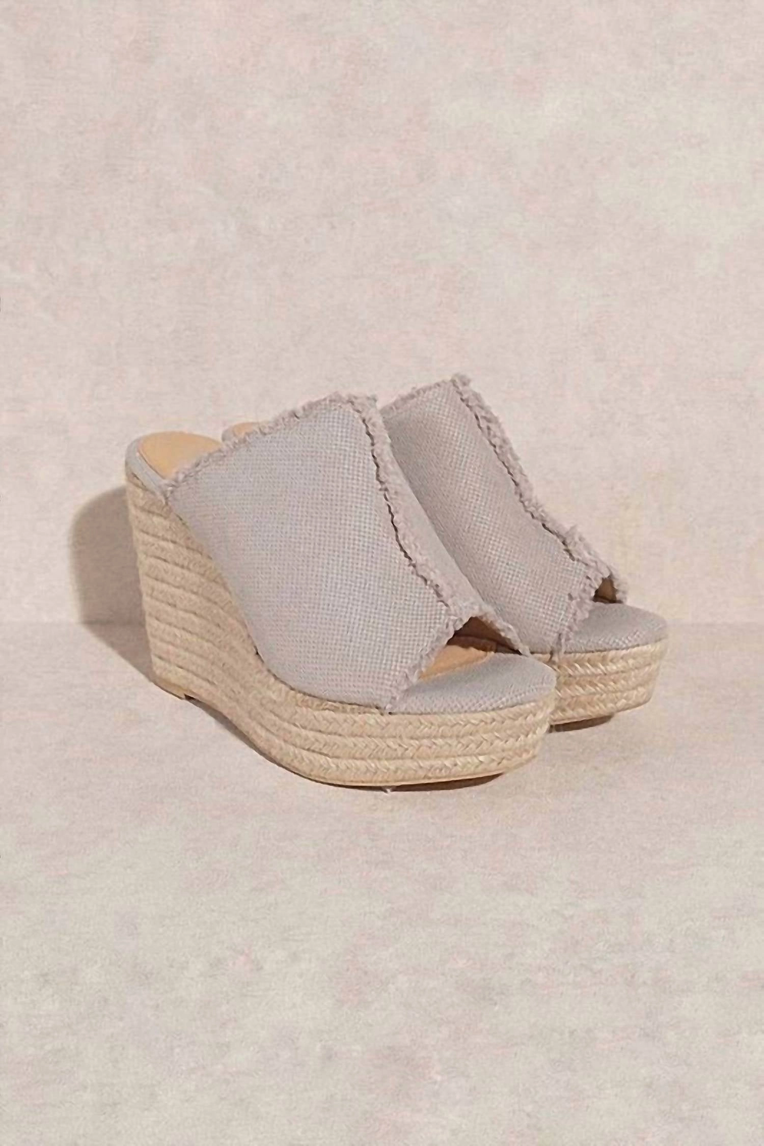 Women's Linen Platform Wedge Sandals In Light Grey Classic Look