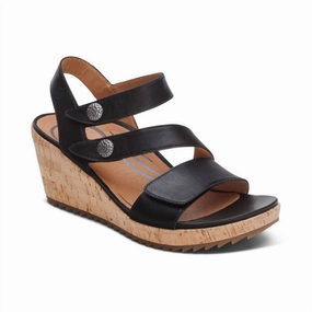 Women's Madelyn Quarter Strap Wedge In Black Sleek Flex