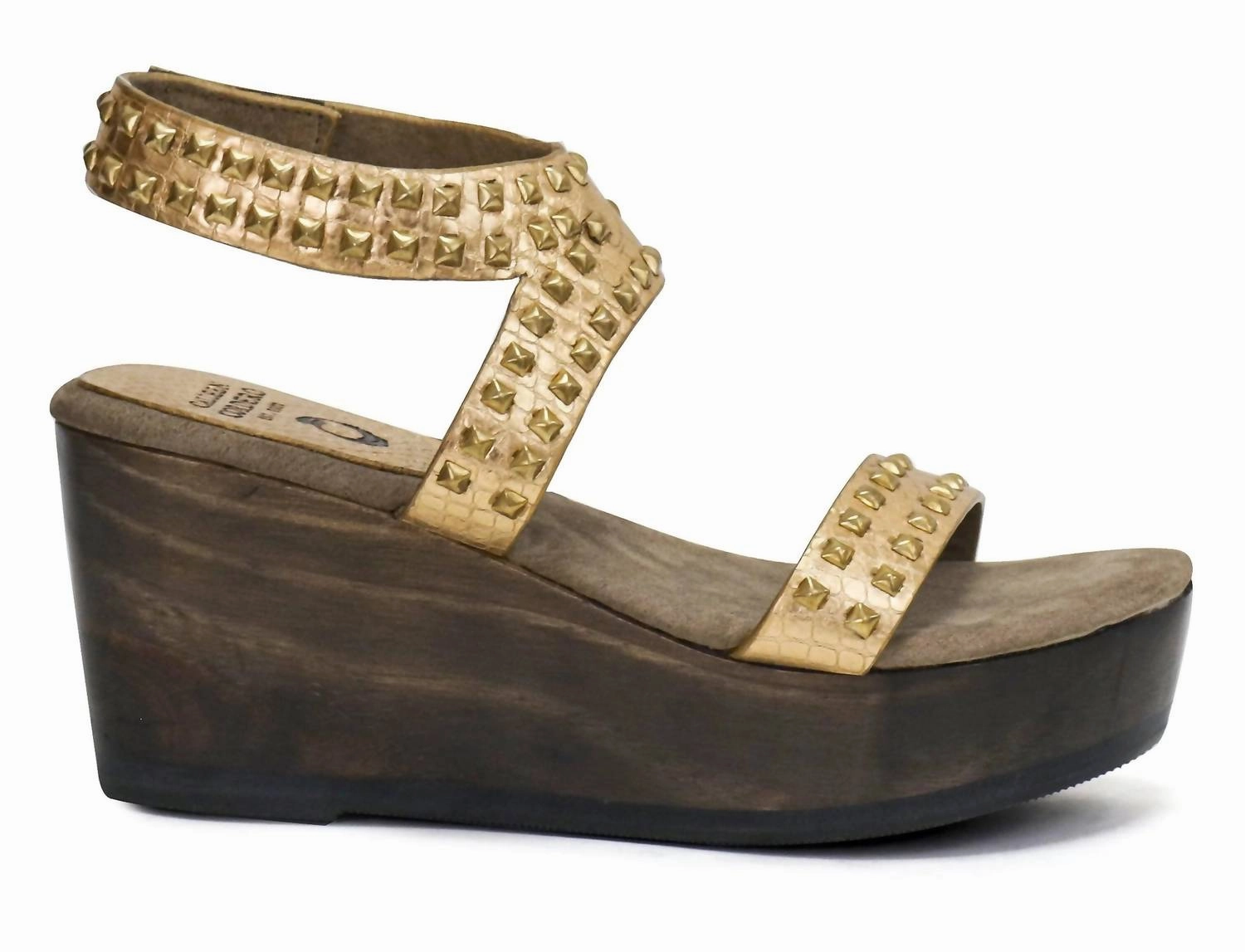 Textured Surface Women's Mesa Wedge In Gold Python With Brass Art