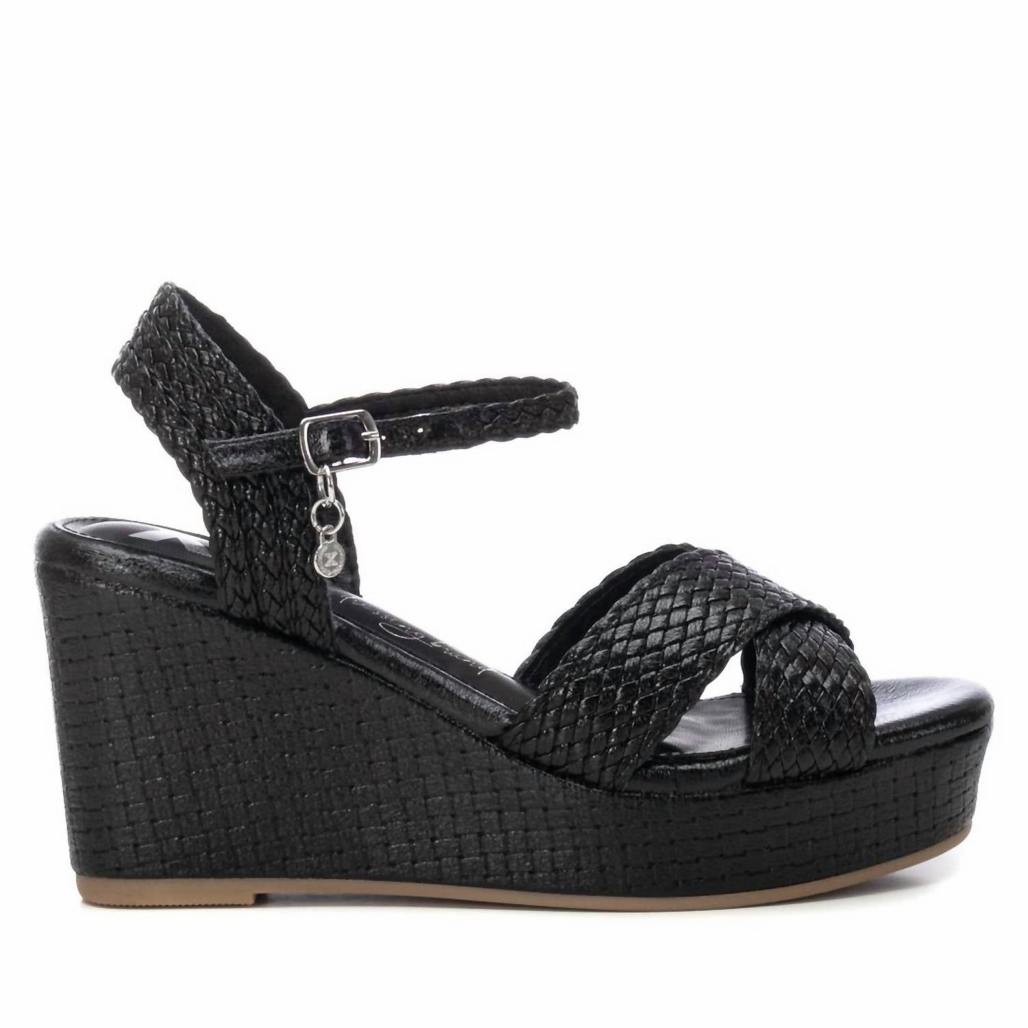 Edge Shape Women's Metallic Wedge Sandals In Black