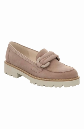 Women's Mid Platform Loafer In Taupe Suede Refined Finish Sharp Silhouette
